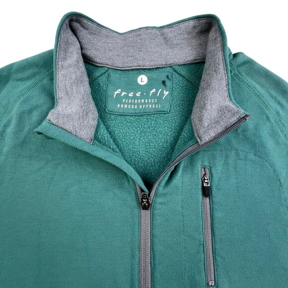 Free Fly 1/4 Zip Shirt Mens Large Green Performance Casual Fleece Pullover - Picture 4 of 11